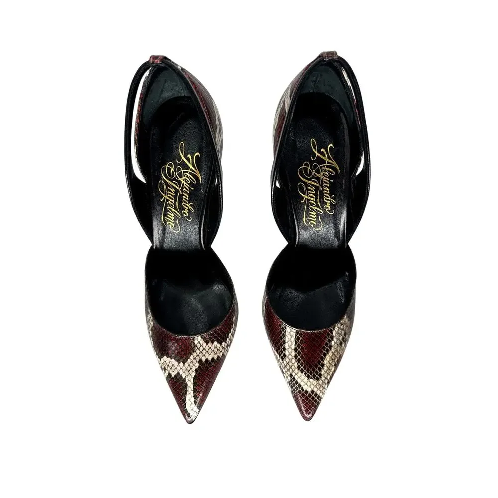 Alejandro Ingelmo Leather Snake Skin Pointed Pumps Heels Brown Size 38
